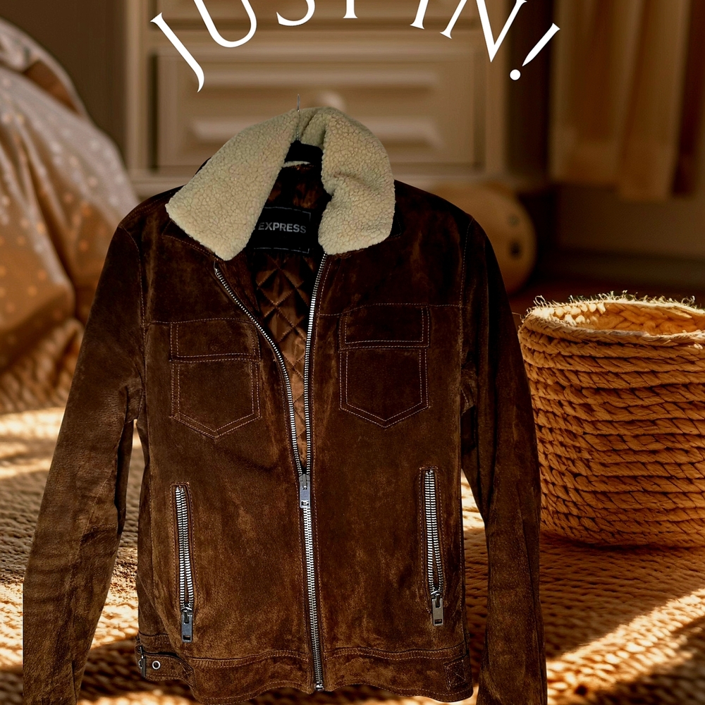 Express Dark Brown Suede Bomber Jacket